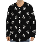 Black And White Beer Pattern Print Long Sleeve Baseball Jersey