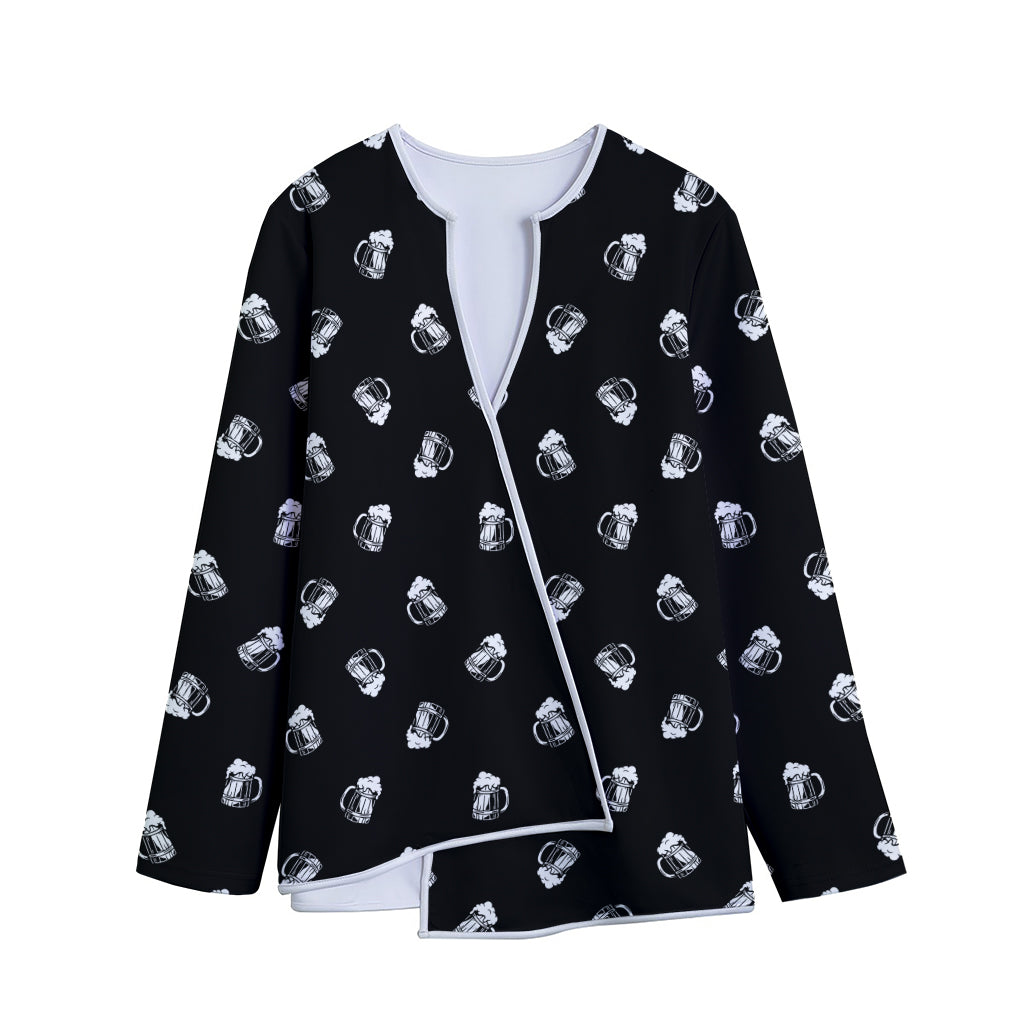Black And White Beer Pattern Print Long Sleeve Short Coat