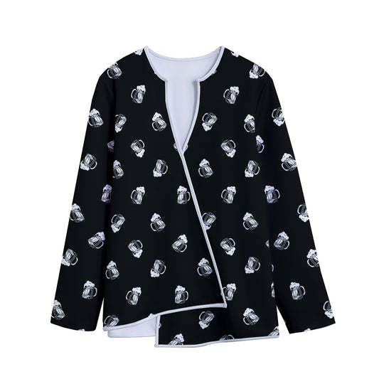 Black And White Beer Pattern Print Long Sleeve Short Coat
