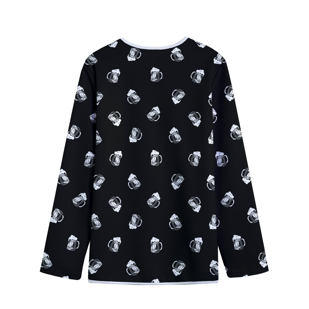 Black And White Beer Pattern Print Long Sleeve Short Coat