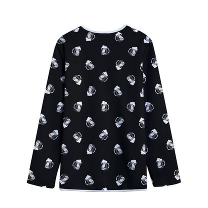 Black And White Beer Pattern Print Long Sleeve Short Coat