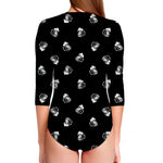 Black And White Beer Pattern Print Long Sleeve Swimsuit