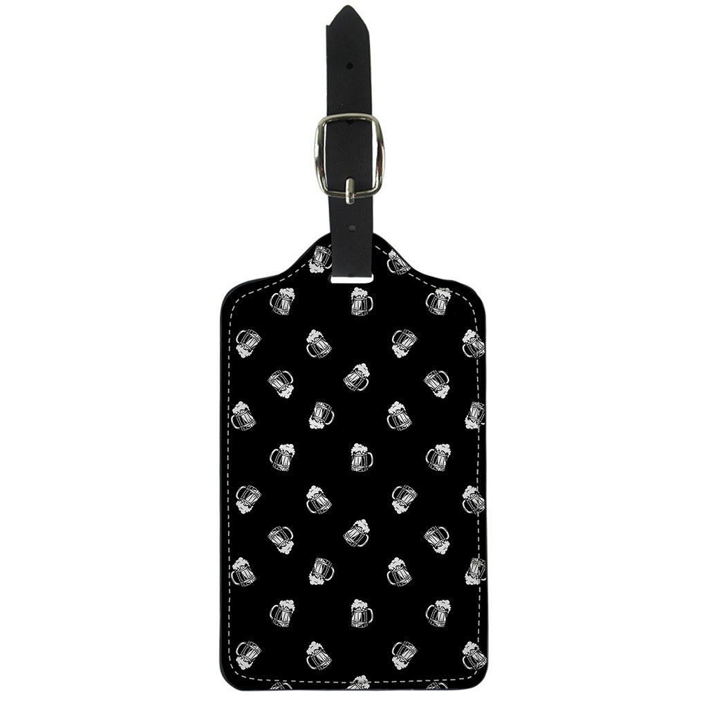 Black And White Beer Pattern Print Luggage Tag