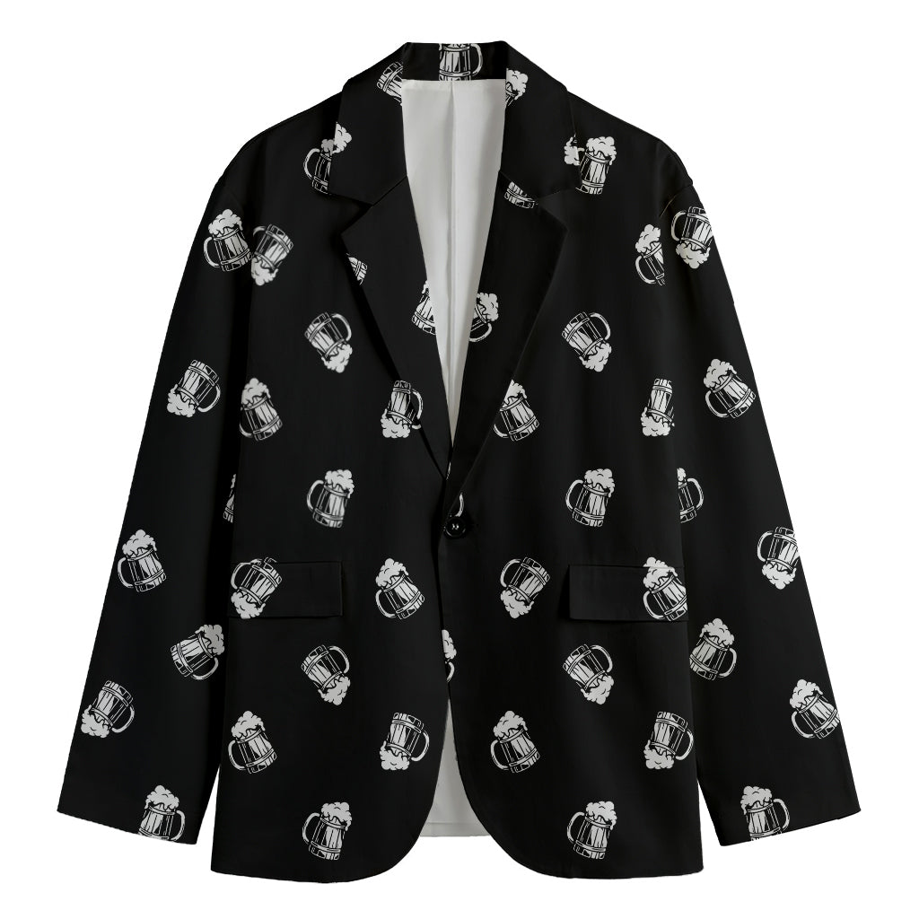 Black And White Beer Pattern Print Men's Cotton Blazer