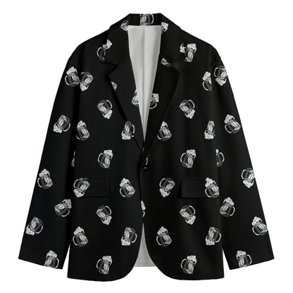 Black And White Beer Pattern Print Men's Cotton Blazer