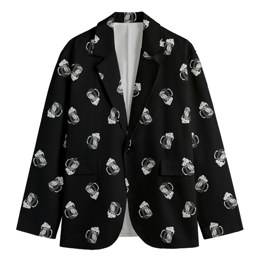 Black And White Beer Pattern Print Men's Cotton Blazer
