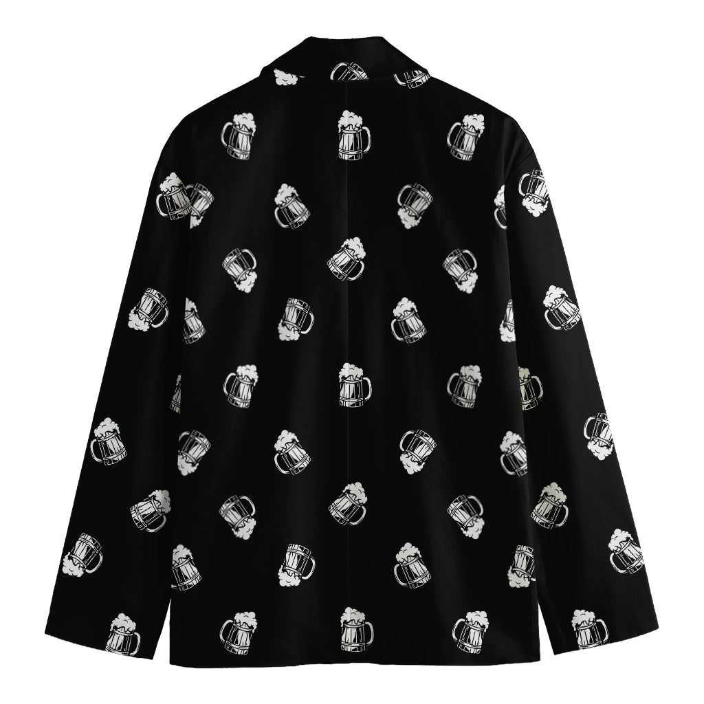 Black And White Beer Pattern Print Men's Cotton Blazer