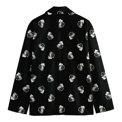 Black And White Beer Pattern Print Men's Cotton Blazer