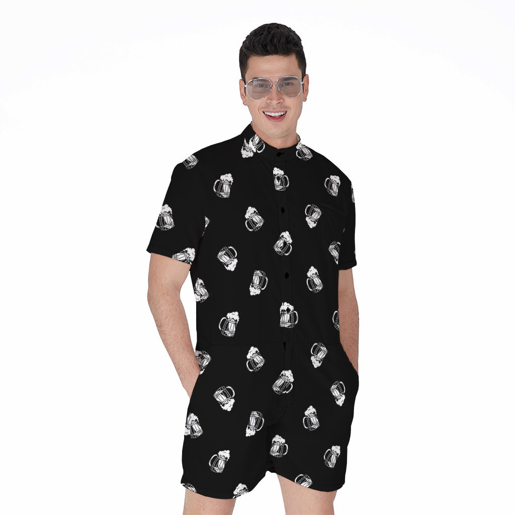 Black And White Beer Pattern Print Men's Rompers