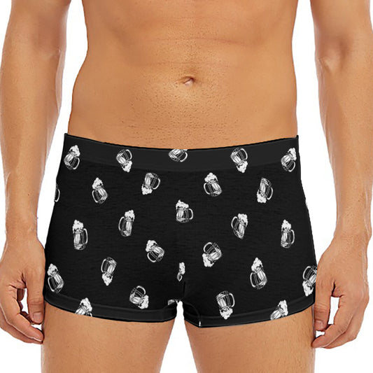 Black And White Beer Pattern Print Men's Short Boxer Briefs
