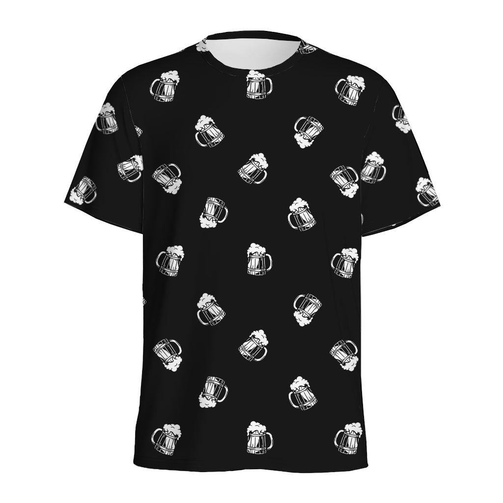 Black And White Beer Pattern Print Men's Sports T-Shirt