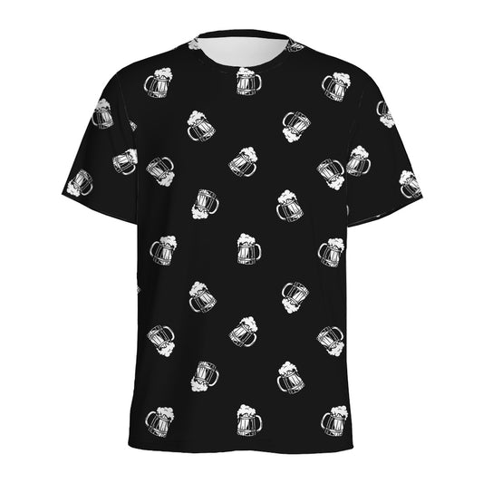 Black And White Beer Pattern Print Men's Sports T-Shirt