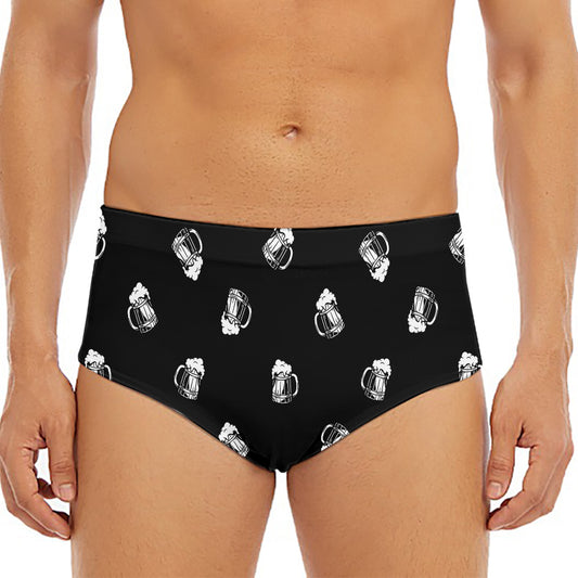 Black And White Beer Pattern Print Men's Triangle Swim Briefs