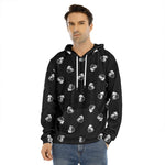Black And White Beer Pattern Print Men's Velvet Pullover Hoodie