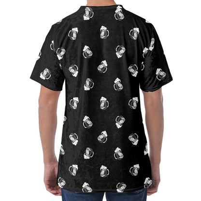 Black And White Beer Pattern Print Men's Velvet T-Shirt