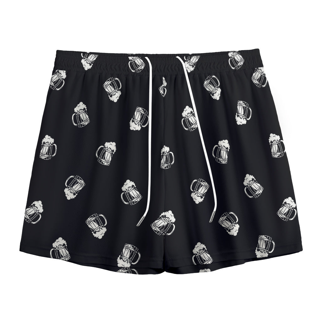 Black And White Beer Pattern Print Mesh Shorts