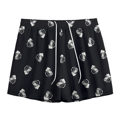 Black And White Beer Pattern Print Mesh Shorts