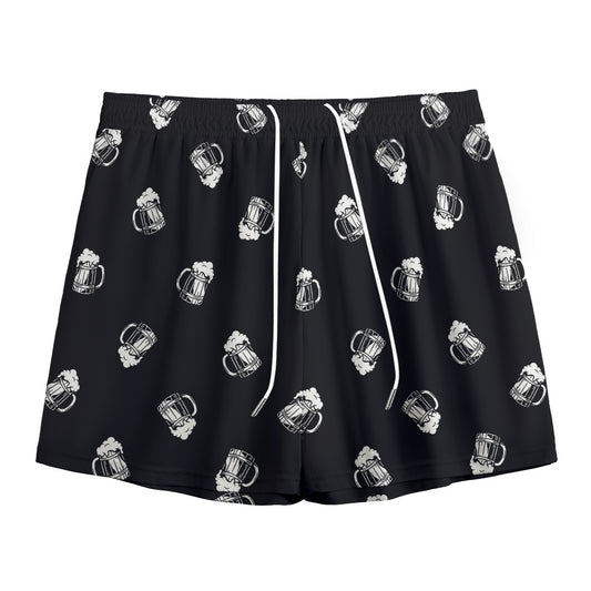 Black And White Beer Pattern Print Mesh Shorts