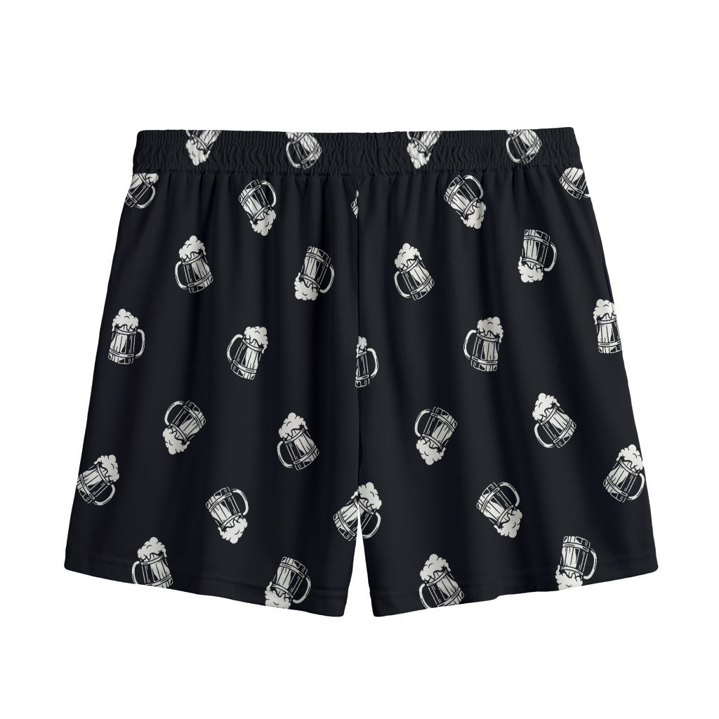 Black And White Beer Pattern Print Mesh Shorts