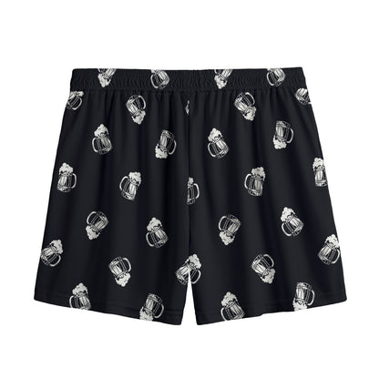 Black And White Beer Pattern Print Mesh Shorts