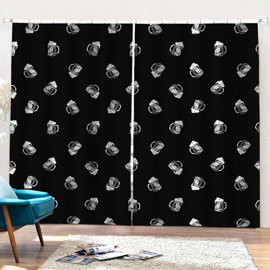 Black And White Beer Pattern Print Pencil Pleat Curtains