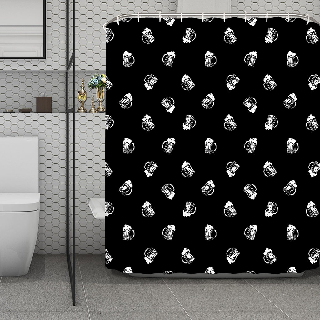 Black And White Beer Pattern Print Polyester Shower Curtain