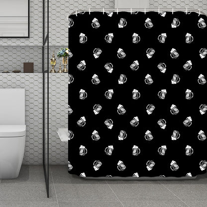 Black And White Beer Pattern Print Polyester Shower Curtain