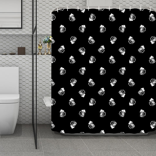 Black And White Beer Pattern Print Polyester Shower Curtain