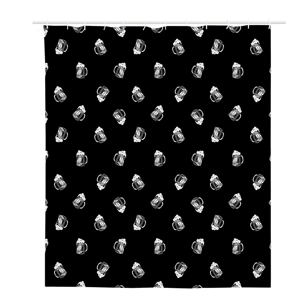 Black And White Beer Pattern Print Polyester Shower Curtain