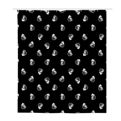 Black And White Beer Pattern Print Polyester Shower Curtain