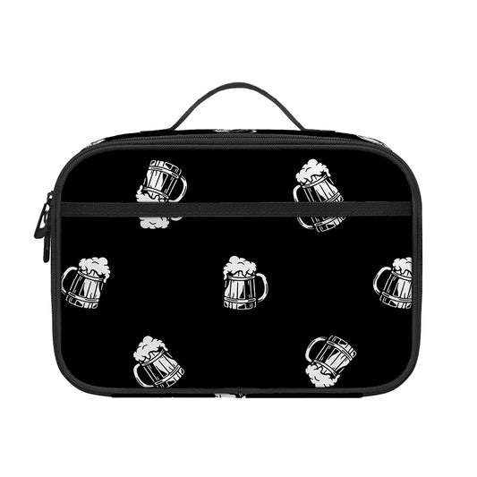Black And White Beer Pattern Print Portable Lunch Bag