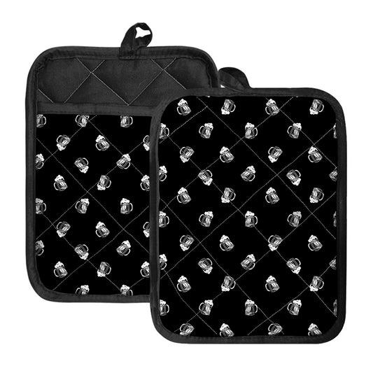 Black And White Beer Pattern Print Pot Holders With Pocket