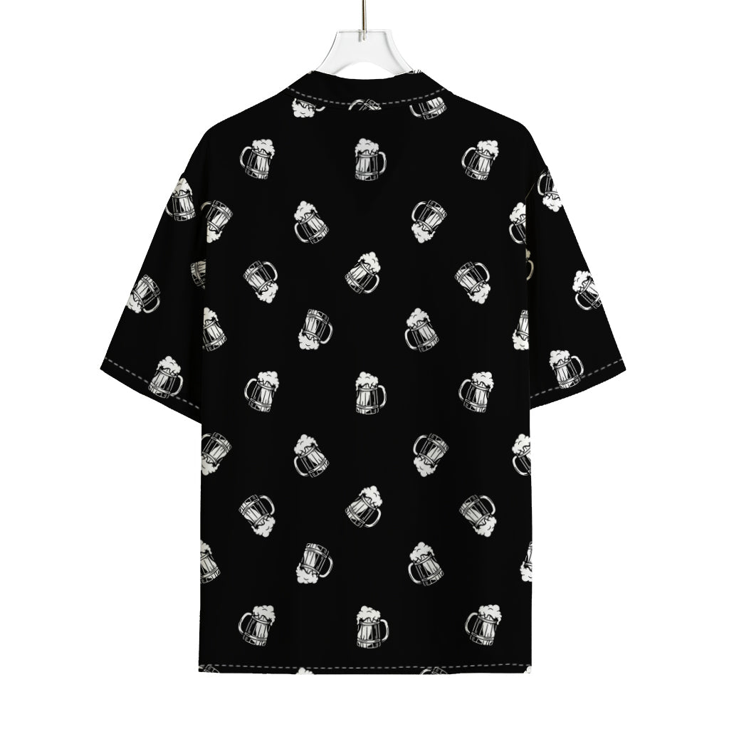 Black And White Beer Pattern Print Rayon Hawaiian Shirt