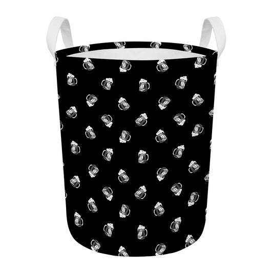 Black And White Beer Pattern Print Round Laundry Basket