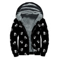 Black And White Beer Pattern Print Sherpa Lined Zip Up Hoodie