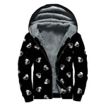 Black And White Beer Pattern Print Sherpa Lined Zip Up Hoodie