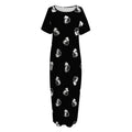 Black And White Beer Pattern Print Short Sleeve Long Nightdress