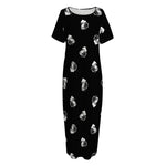 Black And White Beer Pattern Print Short Sleeve Long Nightdress