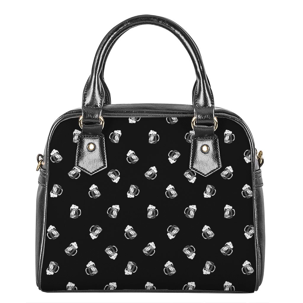 Black And White Beer Pattern Print Shoulder Handbag