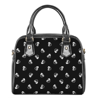 Black And White Beer Pattern Print Shoulder Handbag