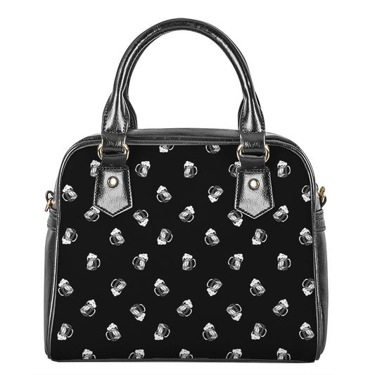 Black And White Beer Pattern Print Shoulder Handbag