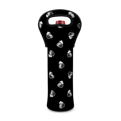Black And White Beer Pattern Print Single Neoprene Wine Tote