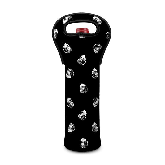Black And White Beer Pattern Print Single Neoprene Wine Tote
