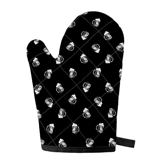 Black And White Beer Pattern Print Single Oven Mitt