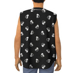 Black And White Beer Pattern Print Sleeveless Baseball Jersey