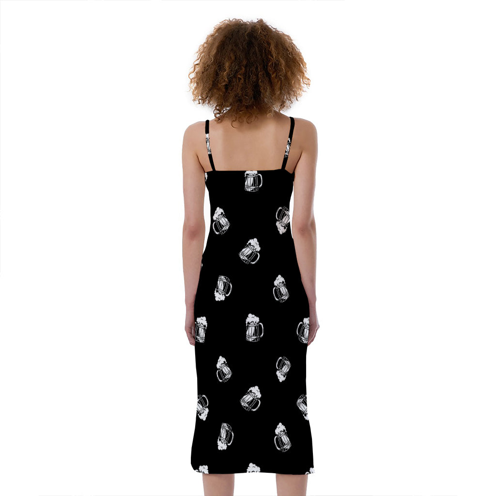 Black And White Beer Pattern Print Slim Fit Midi Cami Dress