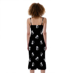 Black And White Beer Pattern Print Slim Fit Midi Cami Dress