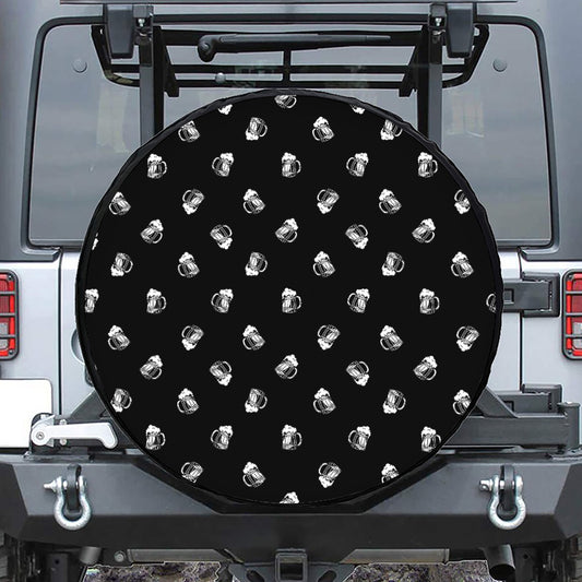Black And White Beer Pattern Print Tire Cover