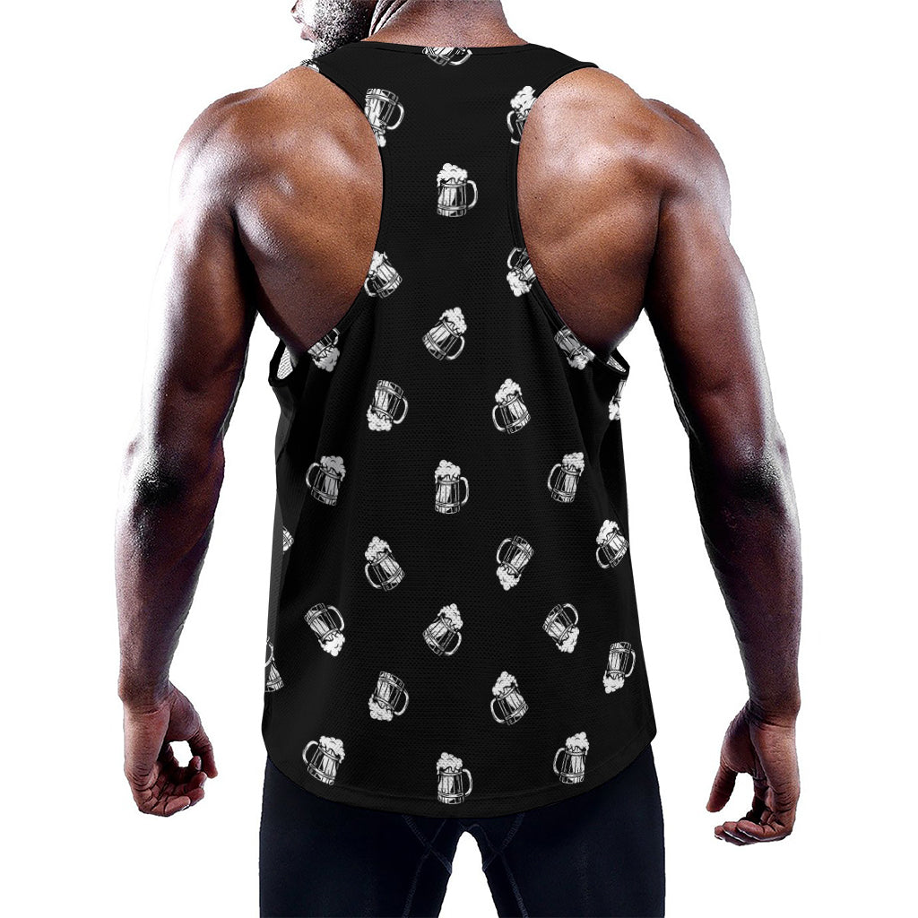 Black And White Beer Pattern Print Training Tank Top