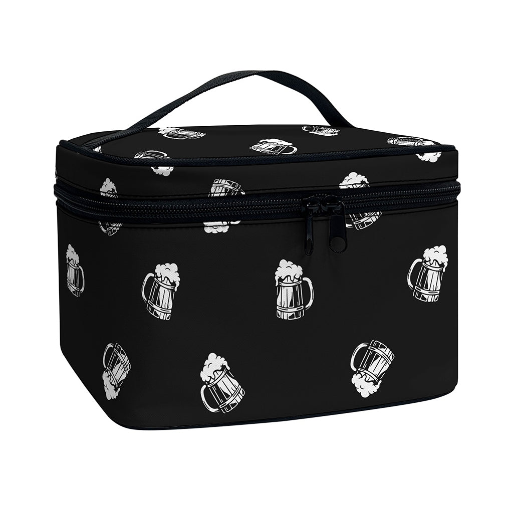 Black And White Beer Pattern Print Travel Makeup Bag